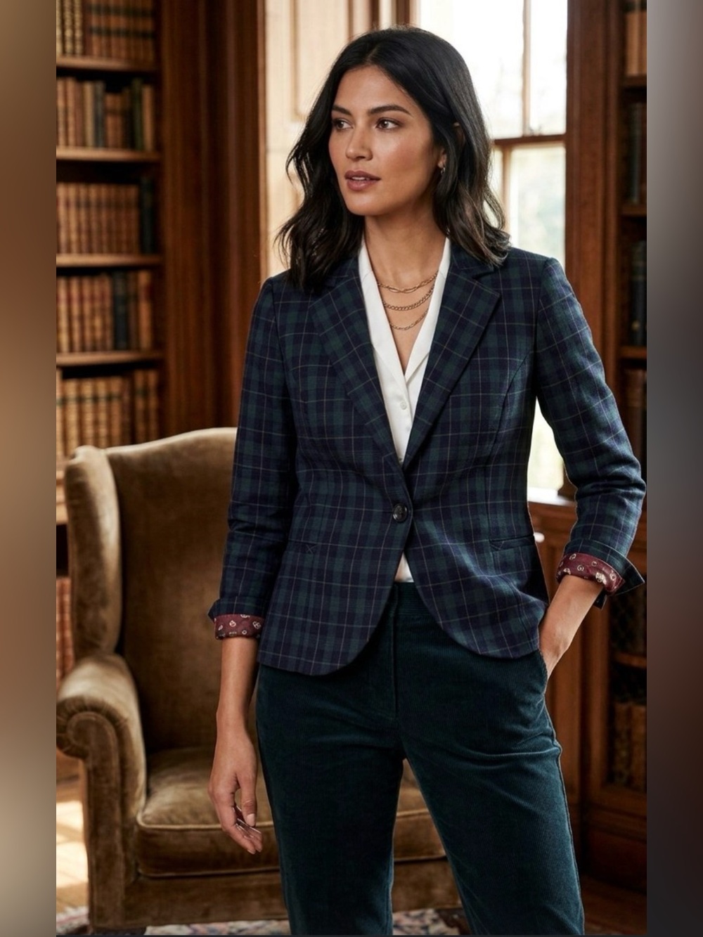 Savile Row Co London Plaid Blazer Small S Women Tartan Checked Jacket Preppy